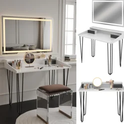 Schminktisch Sannar Weiß 110 cm mit LED-Spiegel Vicco