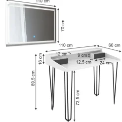 Schminktisch Sannar Weiß 110 cm mit LED-Spiegel Vicco