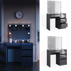 Schminktisch Sherry Anthrazit 90 cm mit Spiegel & LED-Beleuchtung Vicco