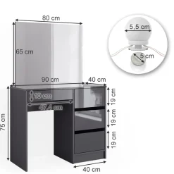 Schminktisch Sherry Anthrazit 90 cm mit Spiegel & LED-Beleuchtung Vicco