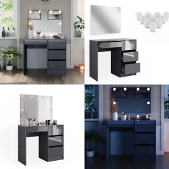 Schminktisch Sherry Anthrazit 90 cm mit Spiegel & LED-Beleuchtung Vicco