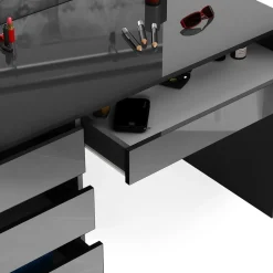 Schminktisch Sherry Anthrazit 120 cm mit LED Beleuchtung und Hocker Vicco