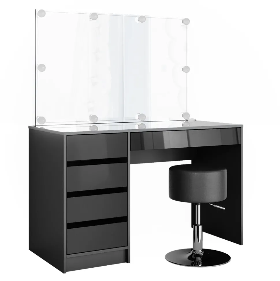 Schminktisch Sherry Anthrazit 120 cm mit LED Beleuchtung und Hocker Vicco