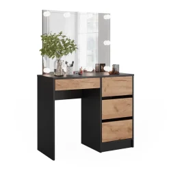 Schminktisch Sherry Anthrazit/Goldkraft Eiche 90 x 75 cm mit Spiegel & LED-Beleuchtung Vicco