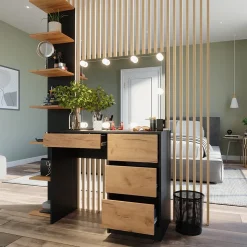 Schminktisch Sherry Anthrazit/Goldkraft Eiche 90 x 75 cm mit Spiegel & LED-Beleuchtung Vicco