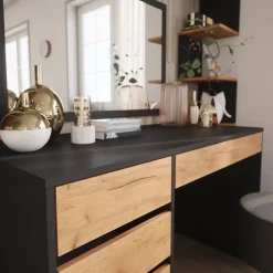 Schminktisch Sherry Anthrazit/Goldkraft Eiche 120 x 75 cm ohne Spiegel Vicco
