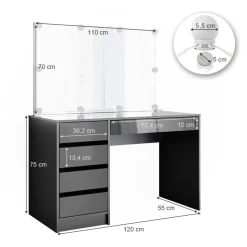 Schminktisch Sherry Anthrazit 120 cm mit LED Beleuchtung Vicco