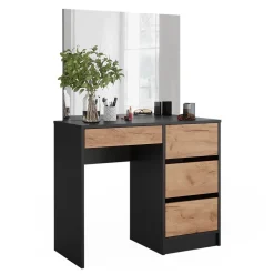 Schminktisch Sherry Anthrazit/Goldkraft Eiche 90 cm mit Spiegel Vicco