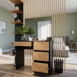 Schminktisch Sherry Anthrazit/Goldkraft Eiche 90 cm mit Spiegel Vicco