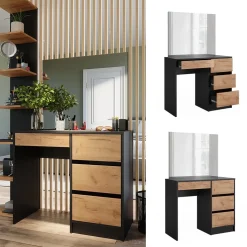 Schminktisch Sherry Anthrazit/Goldkraft Eiche 90 cm mit Spiegel Vicco