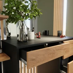 Schminktisch Sherry Anthrazit/Goldkraft Eiche 90 cm mit Spiegel Vicco