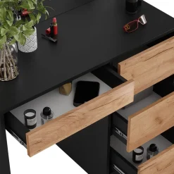 Schminktisch Sherry Anthrazit/Goldkraft Eiche 90 cm mit Spiegel Vicco