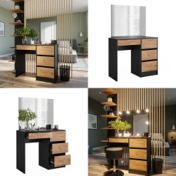 Schminktisch Sherry Anthrazit/Goldkraft Eiche 90 cm mit Spiegel Vicco