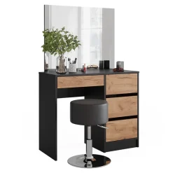 Schminktisch Sherry Anthrazit/Goldkraft Eiche 90 x 75 cm mit Spiegel & Hocker Vicco