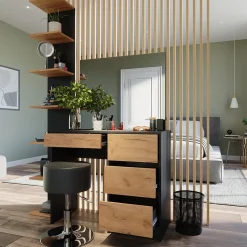 Schminktisch Sherry Anthrazit/Goldkraft Eiche 90 x 75 cm mit Spiegel & Hocker Vicco