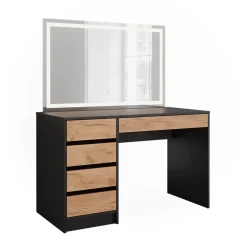 Schminktisch Sherry Anthrazit/Goldkraft Eiche 120 x 75 cm mit LED-Spiegel Vicco