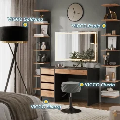 Schminktisch Sherry Anthrazit/Goldkraft Eiche 120 x 75 cm mit LED-Spiegel Vicco