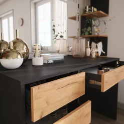 Schminktisch Sherry Anthrazit/Goldkraft Eiche 120 x 75 cm mit LED-Spiegel Vicco