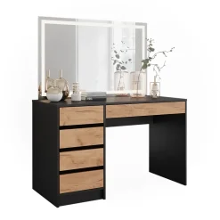 Schminktisch Sherry Anthrazit/Goldkraft Eiche 120 x 75 cm mit LED-Spiegel Vicco