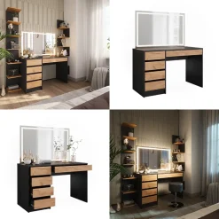 Schminktisch Sherry Anthrazit/Goldkraft Eiche 120 x 75 cm mit LED-Spiegel Vicco