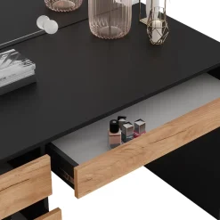 Schminktisch Sherry Anthrazit/Goldkraft Eiche 120 x 75 cm mit Spiegel & LED-Beleuchtung Vicco