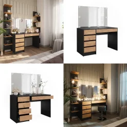 Schminktisch Sherry Anthrazit/Goldkraft Eiche 120 x 75 cm mit Spiegel & LED-Beleuchtung Vicco