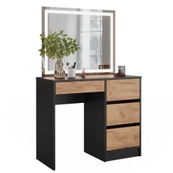 Schminktisch Sherry Anthrazit/Goldkraft Eiche 90 x 75 cm mit LED-Spiegel Vicco