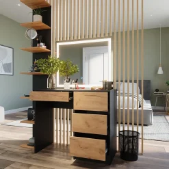 Schminktisch Sherry Anthrazit/Goldkraft Eiche 90 x 75 cm mit LED-Spiegel Vicco