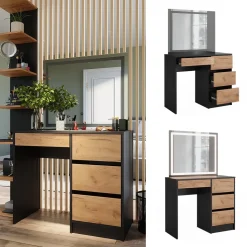 Schminktisch Sherry Anthrazit/Goldkraft Eiche 90 x 75 cm mit LED-Spiegel Vicco