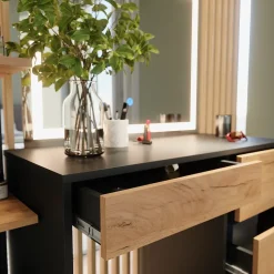 Schminktisch Sherry Anthrazit/Goldkraft Eiche 90 x 75 cm mit LED-Spiegel Vicco