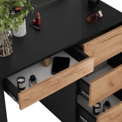 Schminktisch Sherry Anthrazit/Goldkraft Eiche 90 x 75 cm mit LED-Spiegel Vicco