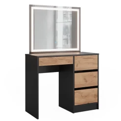 Schminktisch Sherry Anthrazit/Goldkraft Eiche 90 x 75 cm mit LED-Spiegel Vicco