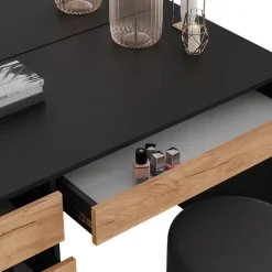 Schminktisch Sherry Anthrazit/Goldkraft Eiche 120 x 75 cm mit Spiegel und Hocker Vicco