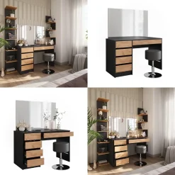 Schminktisch Sherry Anthrazit/Goldkraft Eiche 120 x 75 cm mit Spiegel und Hocker Vicco