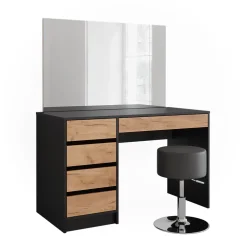 Schminktisch Sherry Anthrazit/Goldkraft Eiche 120 x 75 cm mit Spiegel und Hocker Vicco