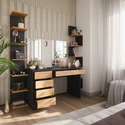 Schminktisch Sherry Anthrazit/Goldkraft Eiche 120 x 75 cm mit Spiegel Vicco