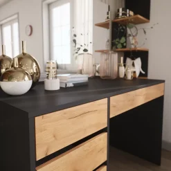 Schminktisch Sherry Anthrazit/Goldkraft Eiche 120 x 75 cm mit Spiegel Vicco