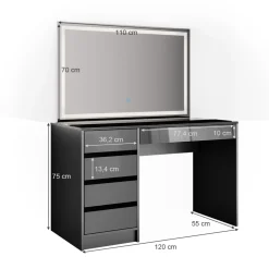 Schminktisch Sherry Anthrazit 120 cm mit LED-Spiegel Vicco