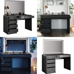 Schminktisch Sherry Anthrazit 120 cm mit LED-Spiegel Vicco