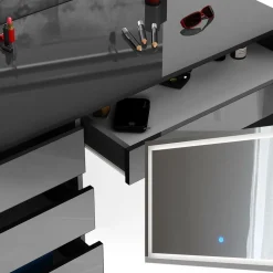 Schminktisch Sherry Anthrazit 120 cm mit LED-Spiegel und Hocker Vicco