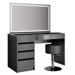 Schminktisch Sherry Anthrazit 120 cm mit LED-Spiegel und Hocker Vicco