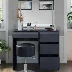 Schminktisch Sherry Anthrazit 90 cm mit LED Spiegel und Hocker Vicco