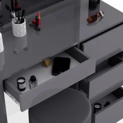 Schminktisch Sherry Anthrazit 90 cm mit LED Spiegel und Hocker Vicco