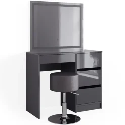 Schminktisch Sherry Anthrazit 90 cm mit LED Spiegel und Hocker Vicco