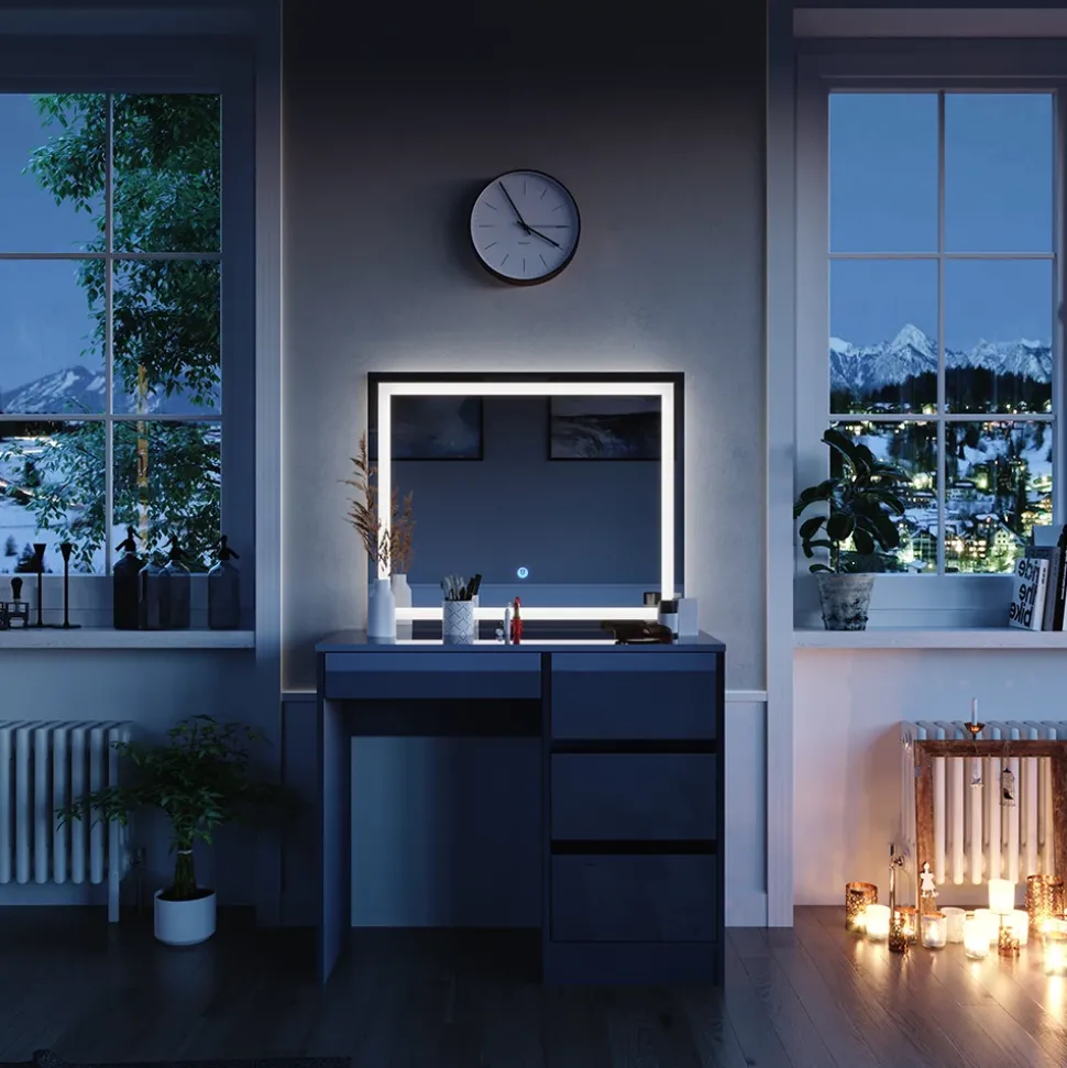 Schminktisch Sherry Anthrazit 90 cm mit LED- Spiegel Vicco