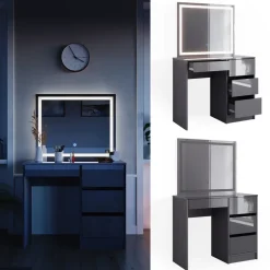 Schminktisch Sherry Anthrazit 90 cm mit LED- Spiegel Vicco