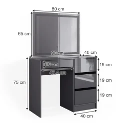 Schminktisch Sherry Anthrazit 90 cm mit LED- Spiegel Vicco