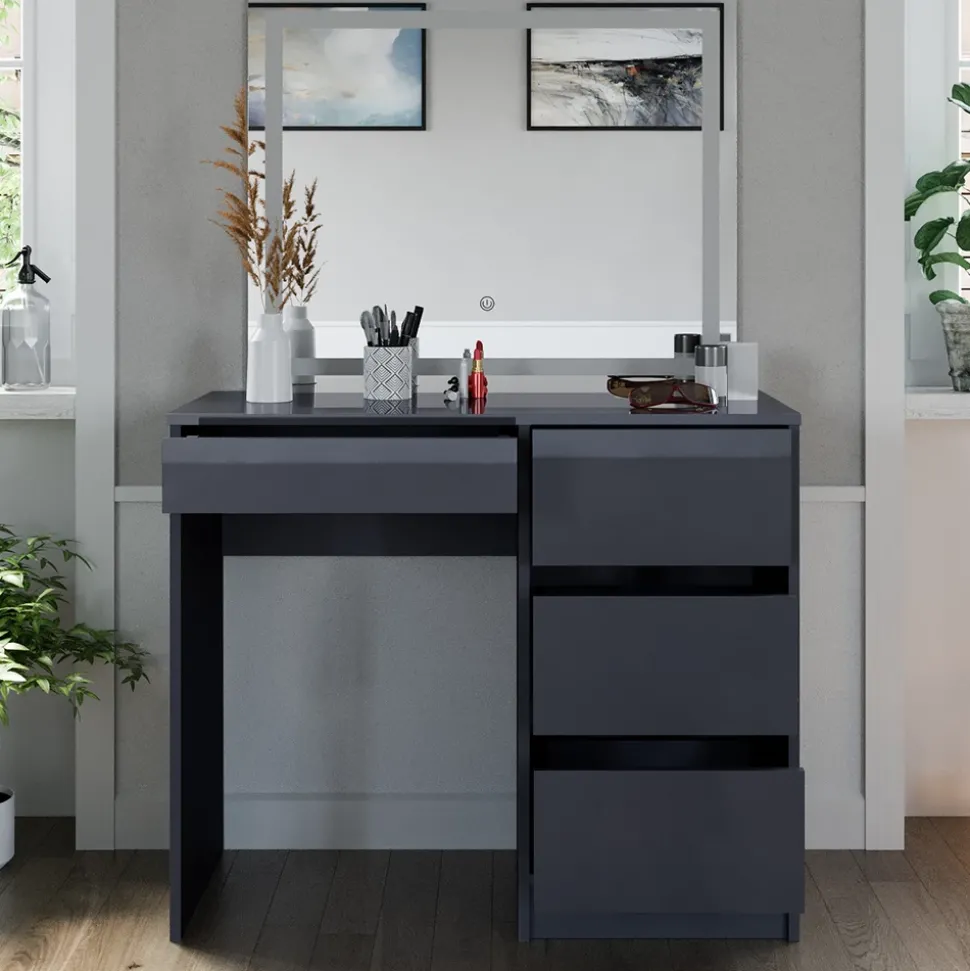 Schminktisch Sherry Anthrazit 90 cm mit LED- Spiegel Vicco
