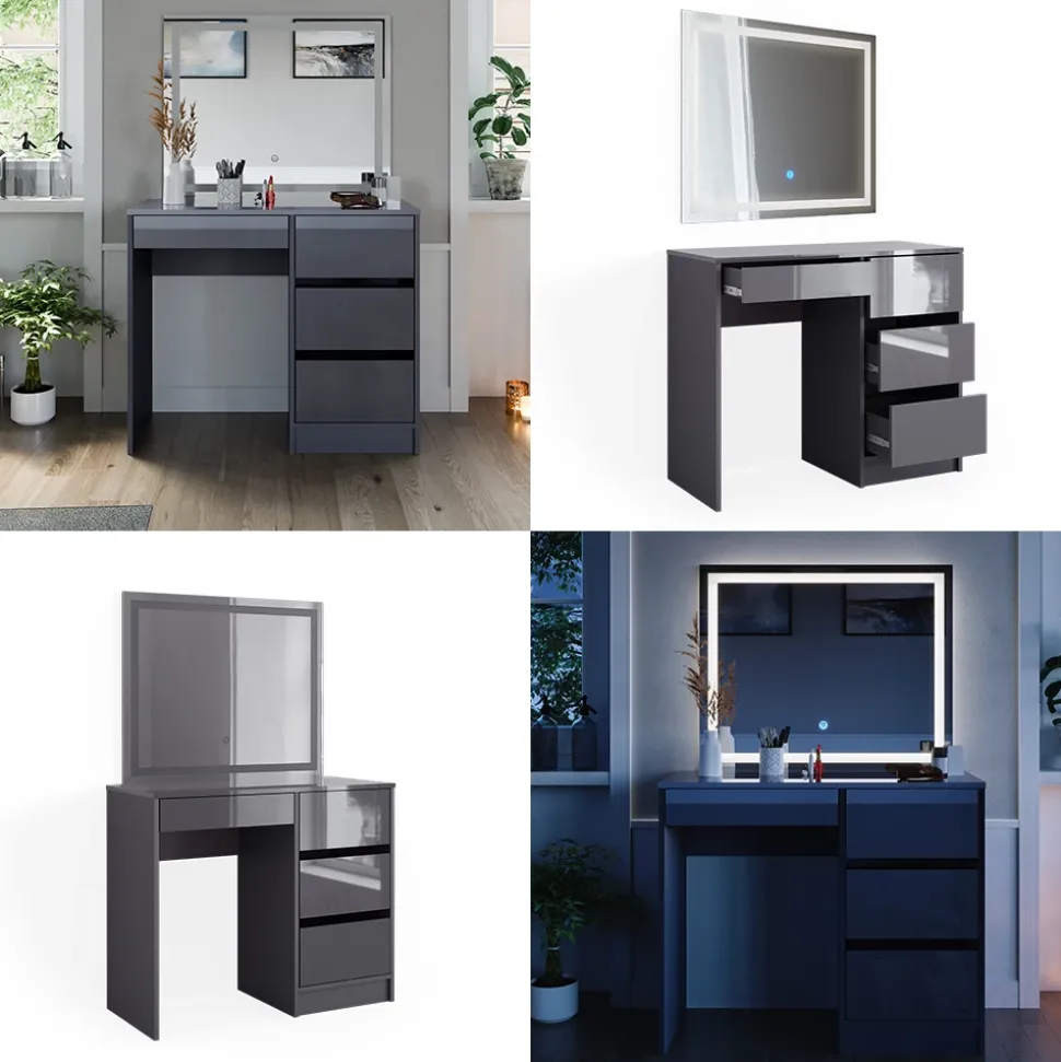 Schminktisch Sherry Anthrazit 90 cm mit LED- Spiegel Vicco