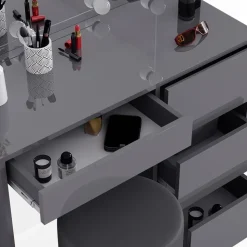 Schminktisch Sherry Anthrazit Hochglanz 90 cm mit LED Beleuchtung und Hocker Vicco